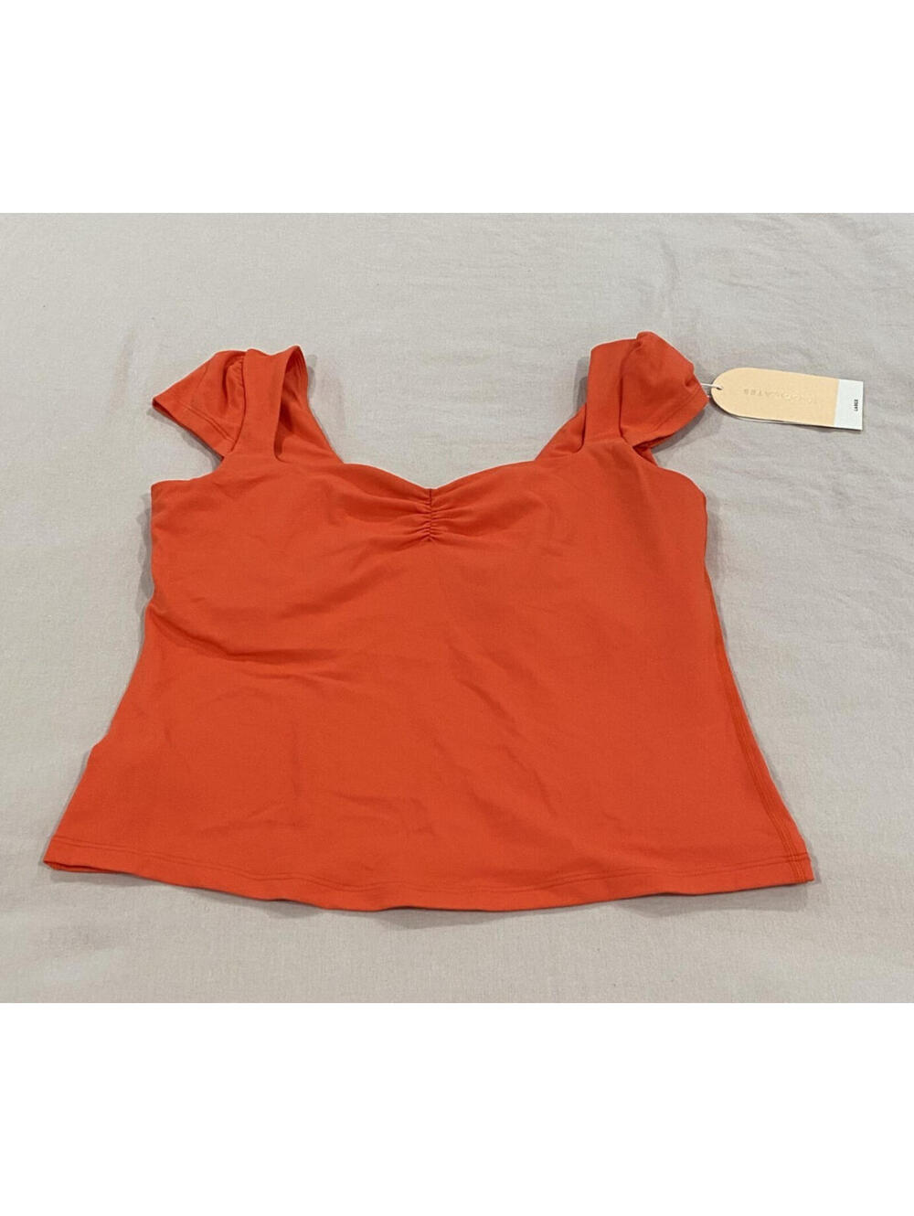 Blogilates Target Sweetheart Baby Tee Orange Red Ruched Shelf Bra Large NWT